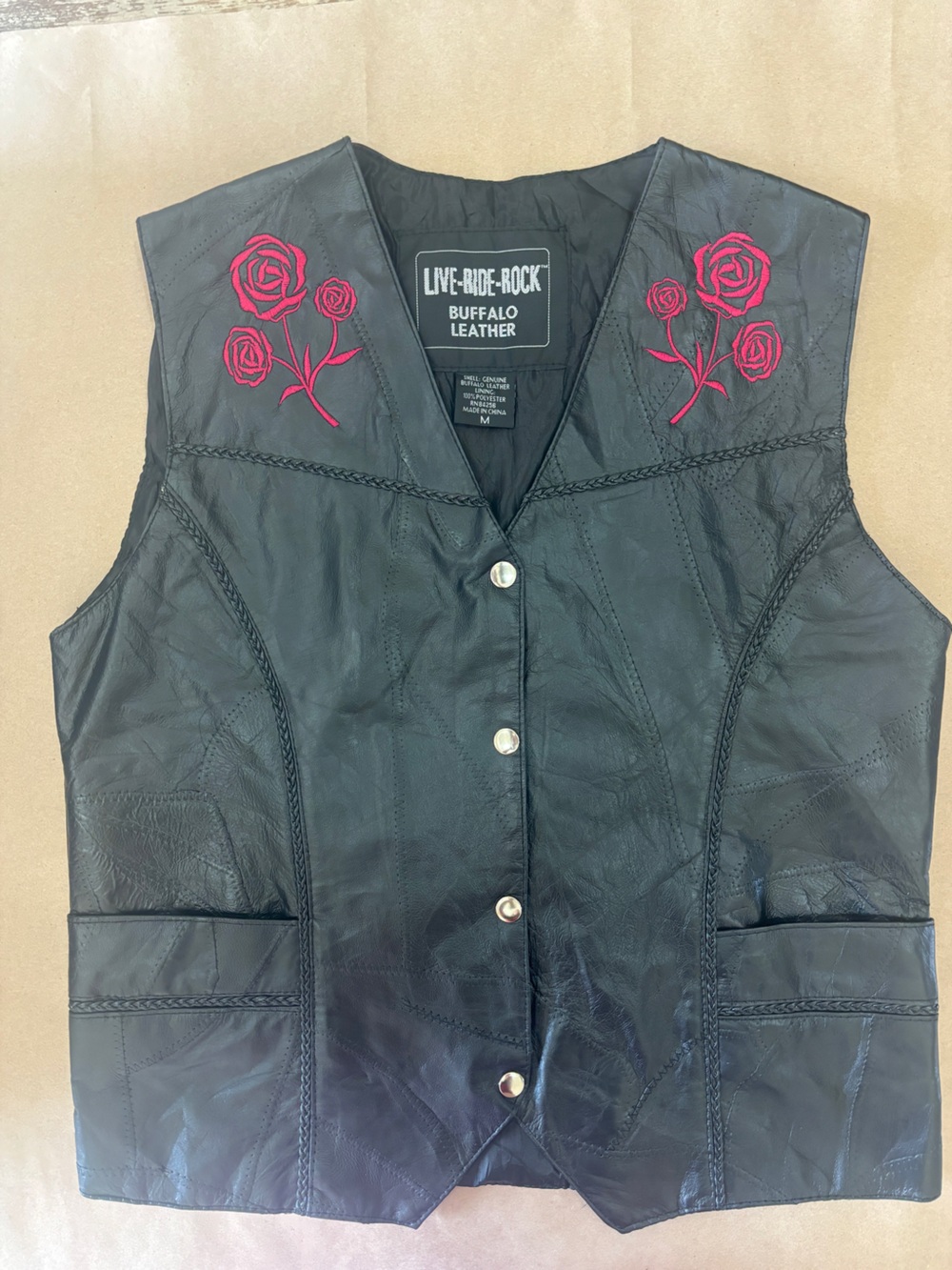 Black Vest with Red Rose Embroidery